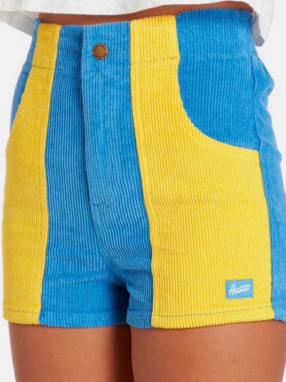 Hanna Andersson Blue & Yellow High-Waist Corduroy Shorts